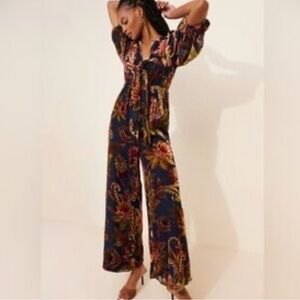 Farm Rio Velvet Back Zipper Jumpsuit Jumper size S